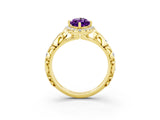 Yellow gold Marquise Cut Halo Diamond Solitaire with Filigree Band and Four-Prong Setting_3