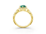 Yellow gold Marquise Cut Halo Diamond Solitaire with Filigree Band and Four-Prong Setting_3