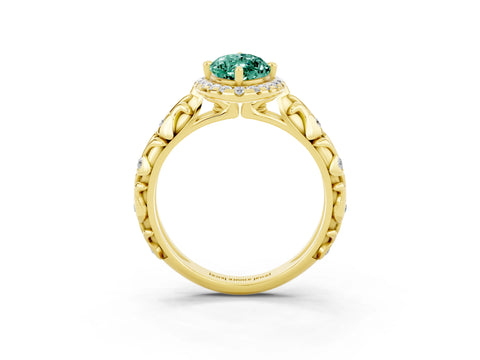 Yellow gold Marquise Cut Halo Diamond Solitaire with Filigree Band and Four-Prong Setting_3
