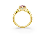 Yellow gold Marquise Cut Halo Diamond Solitaire with Filigree Band and Four-Prong Setting_3