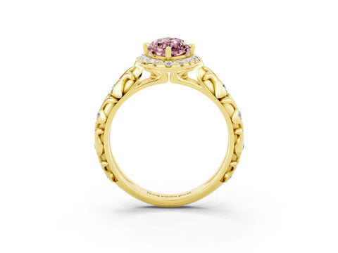 Yellow gold Marquise Cut Halo Diamond Solitaire with Filigree Band and Four-Prong Setting_3