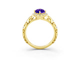 Yellow gold Marquise Cut Halo Diamond Solitaire with Filigree Band and Four-Prong Setting_3