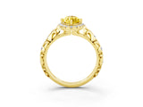 Yellow gold Marquise Cut Halo Diamond Solitaire with Filigree Band and Four-Prong Setting_3