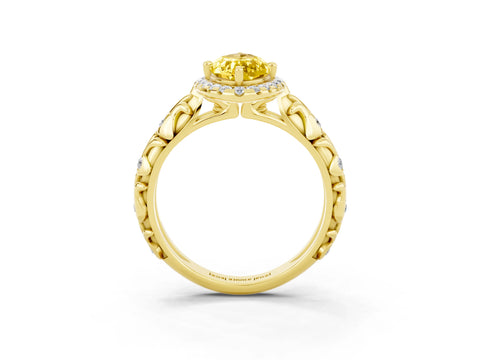 Yellow gold Marquise Cut Halo Diamond Solitaire with Filigree Band and Four-Prong Setting_3