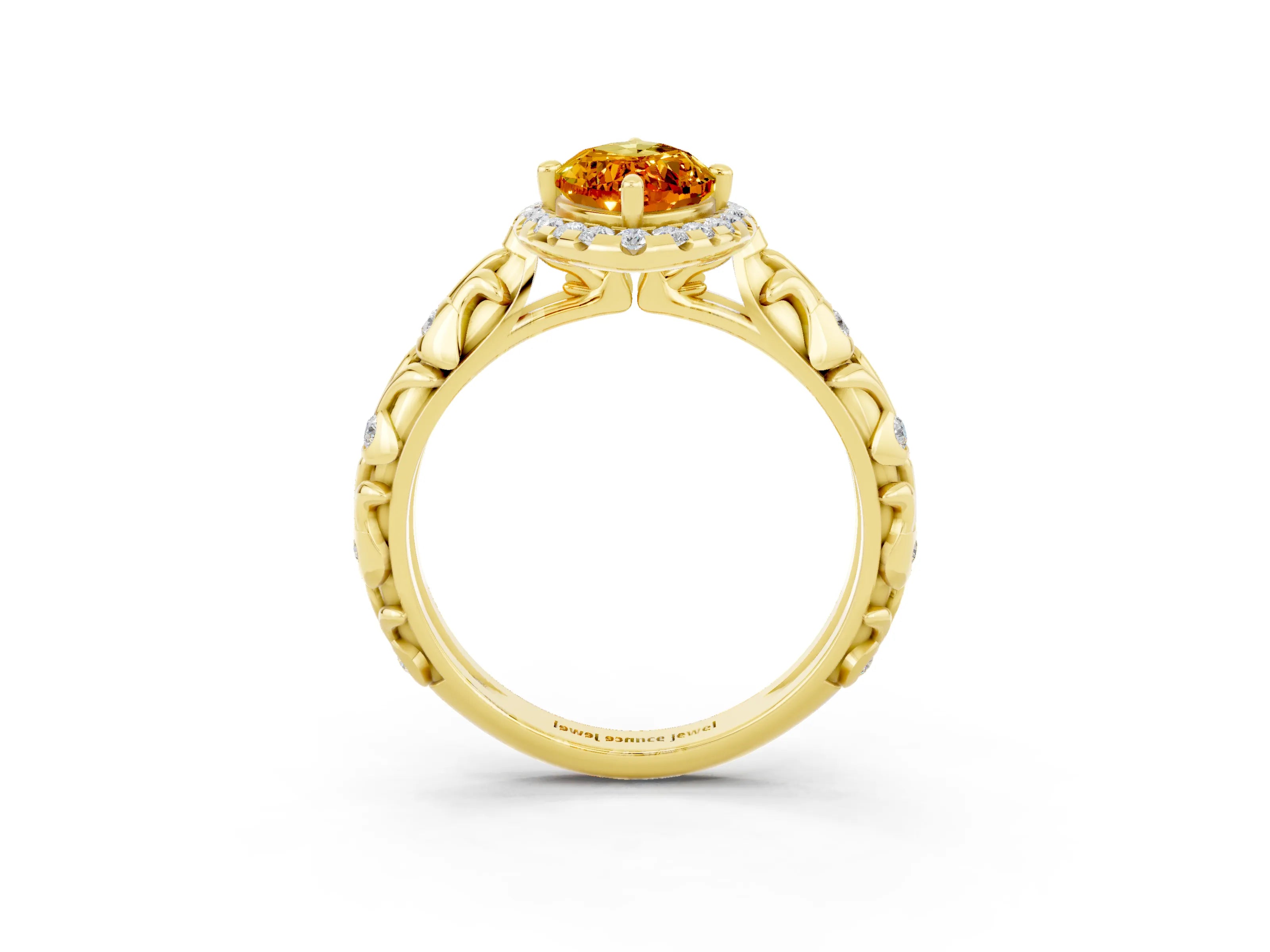Yellow gold Marquise Cut Halo Diamond Solitaire with Filigree Band and Four-Prong Setting_3