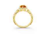 Yellow gold Marquise Cut Halo Diamond Solitaire with Filigree Band and Four-Prong Setting_3