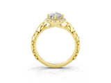 Yellow gold Marquise Cut Halo Diamond Solitaire with Filigree Band and Four-Prong Setting_3