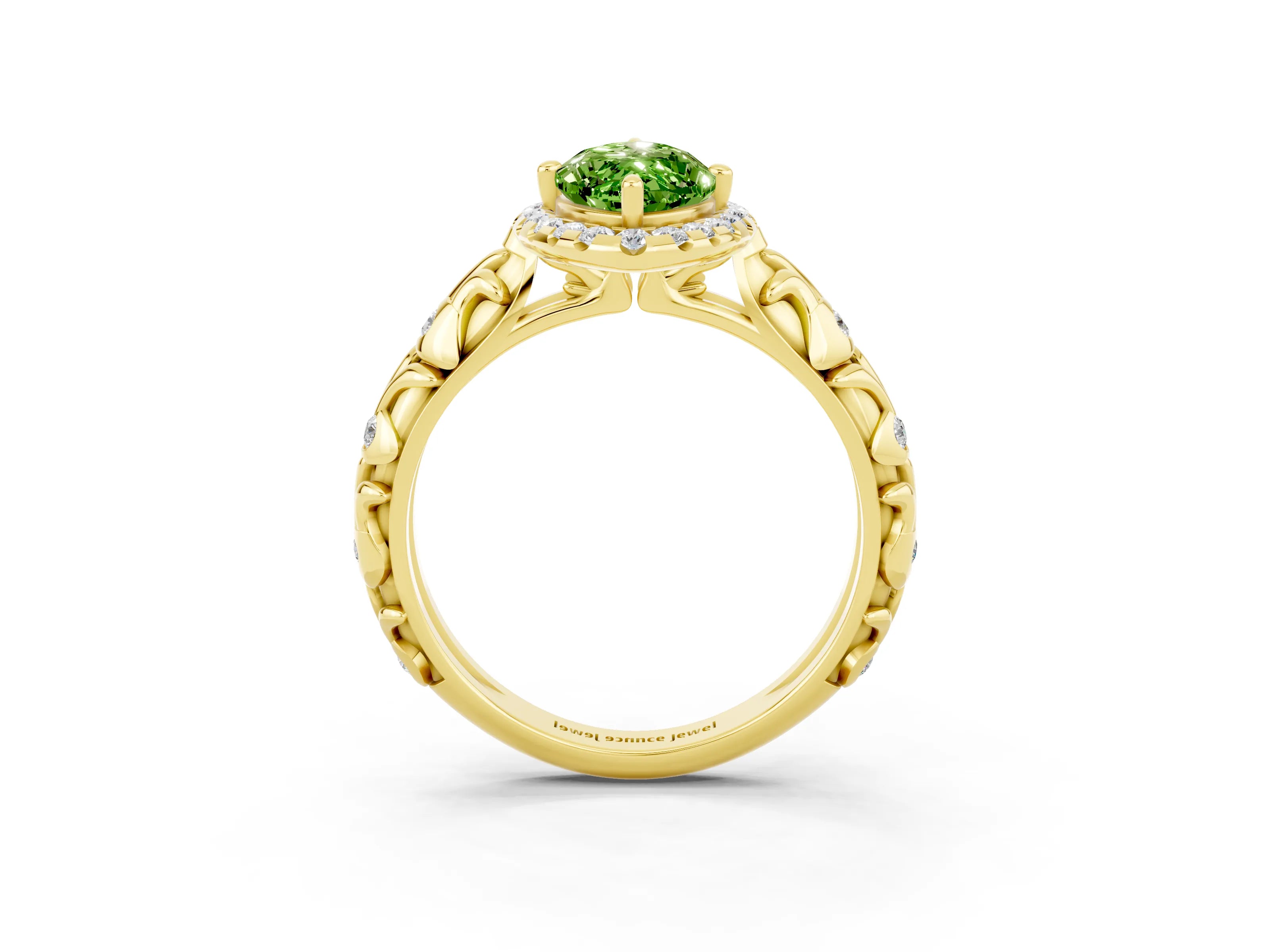 Yellow gold Marquise Cut Halo Diamond Solitaire with Filigree Band and Four-Prong Setting_3