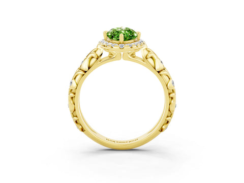 Yellow gold Marquise Cut Halo Diamond Solitaire with Filigree Band and Four-Prong Setting_3