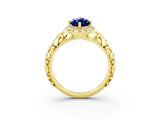 Yellow gold Marquise Cut Halo Diamond Solitaire with Filigree Band and Four-Prong Setting_3