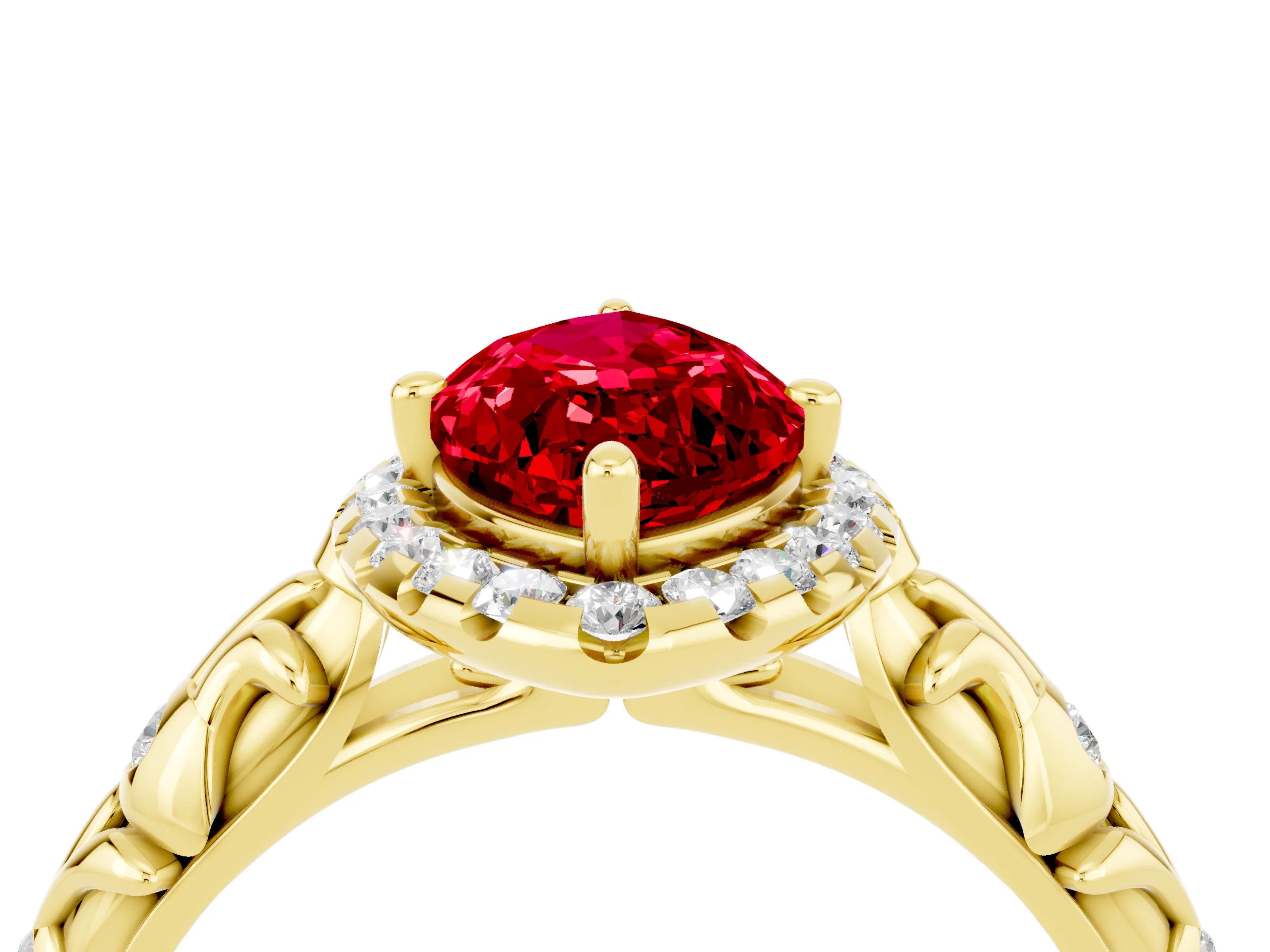 Yellow gold Marquise Cut Halo Diamond Solitaire with Filigree Band and Four-Prong Setting_4
