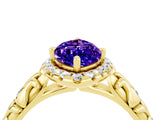 Yellow gold Marquise Cut Halo Diamond Solitaire with Filigree Band and Four-Prong Setting_4