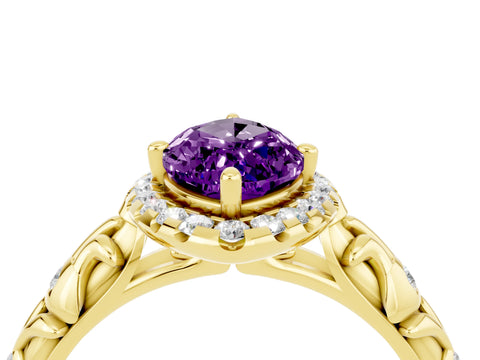 Yellow gold Marquise Cut Halo Diamond Solitaire with Filigree Band and Four-Prong Setting_4
