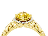 Yellow gold Marquise Cut Halo Diamond Solitaire with Filigree Band and Four-Prong Setting_4