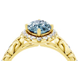Yellow gold Marquise Cut Halo Diamond Solitaire with Filigree Band and Four-Prong Setting_4
