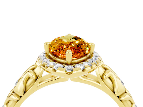 Yellow gold Marquise Cut Halo Diamond Solitaire with Filigree Band and Four-Prong Setting_4