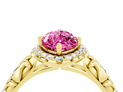 Yellow gold Marquise Cut Halo Diamond Solitaire with Filigree Band and Four-Prong Setting_4
