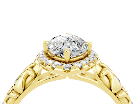 Yellow gold Marquise Cut Halo Diamond Solitaire with Filigree Band and Four-Prong Setting_4