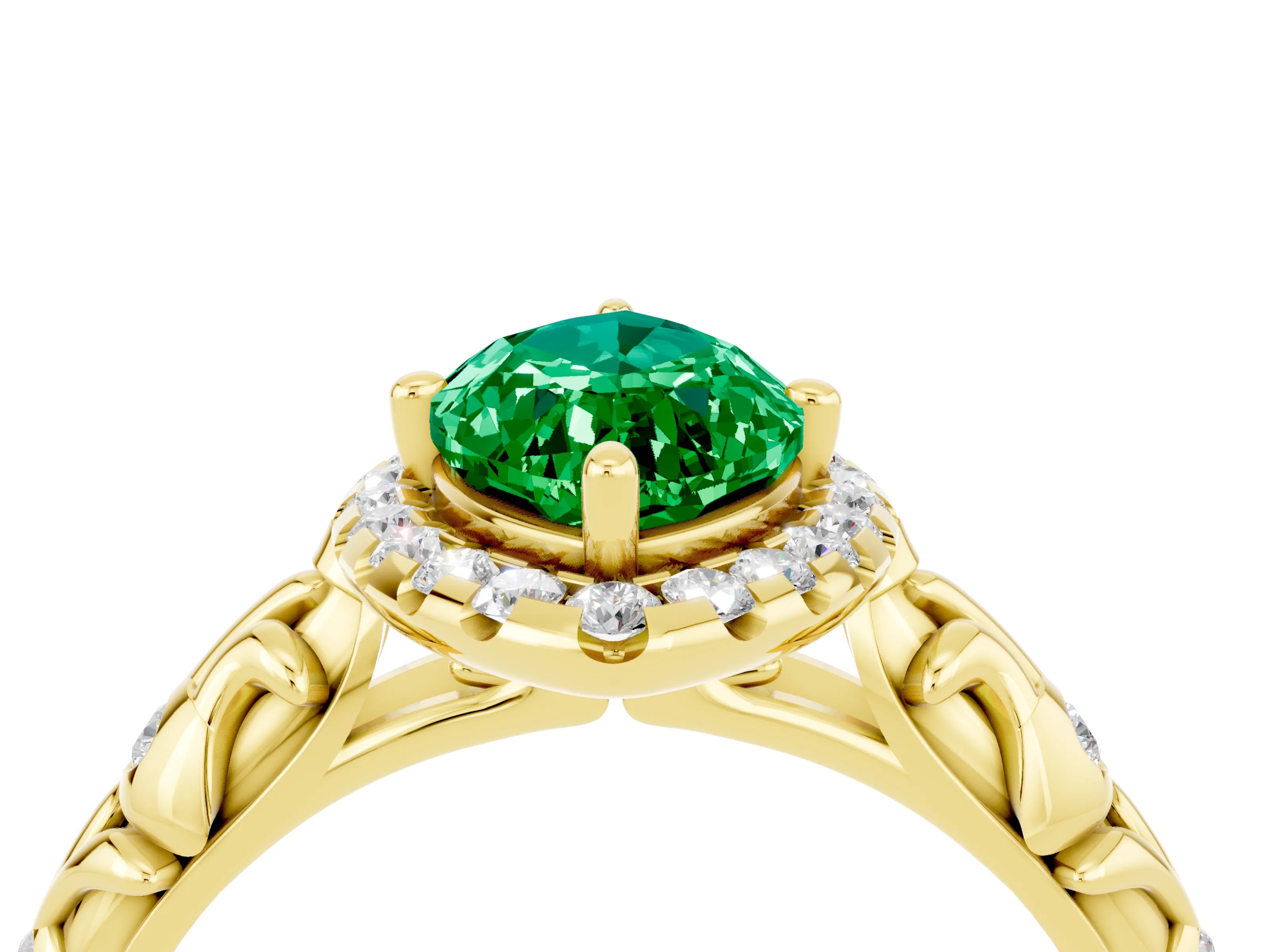 Yellow gold Marquise Cut Halo Diamond Solitaire with Filigree Band and Four-Prong Setting_4