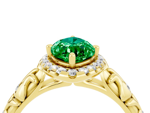 Yellow gold Marquise Cut Halo Diamond Solitaire with Filigree Band and Four-Prong Setting_4