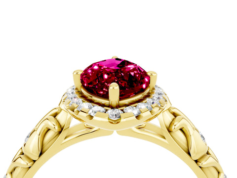 Yellow gold Marquise Cut Halo Diamond Solitaire with Filigree Band and Four-Prong Setting_4
