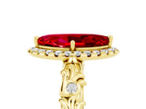 Yellow gold Marquise Cut Halo Diamond Solitaire with Filigree Band and Four-Prong Setting_5
