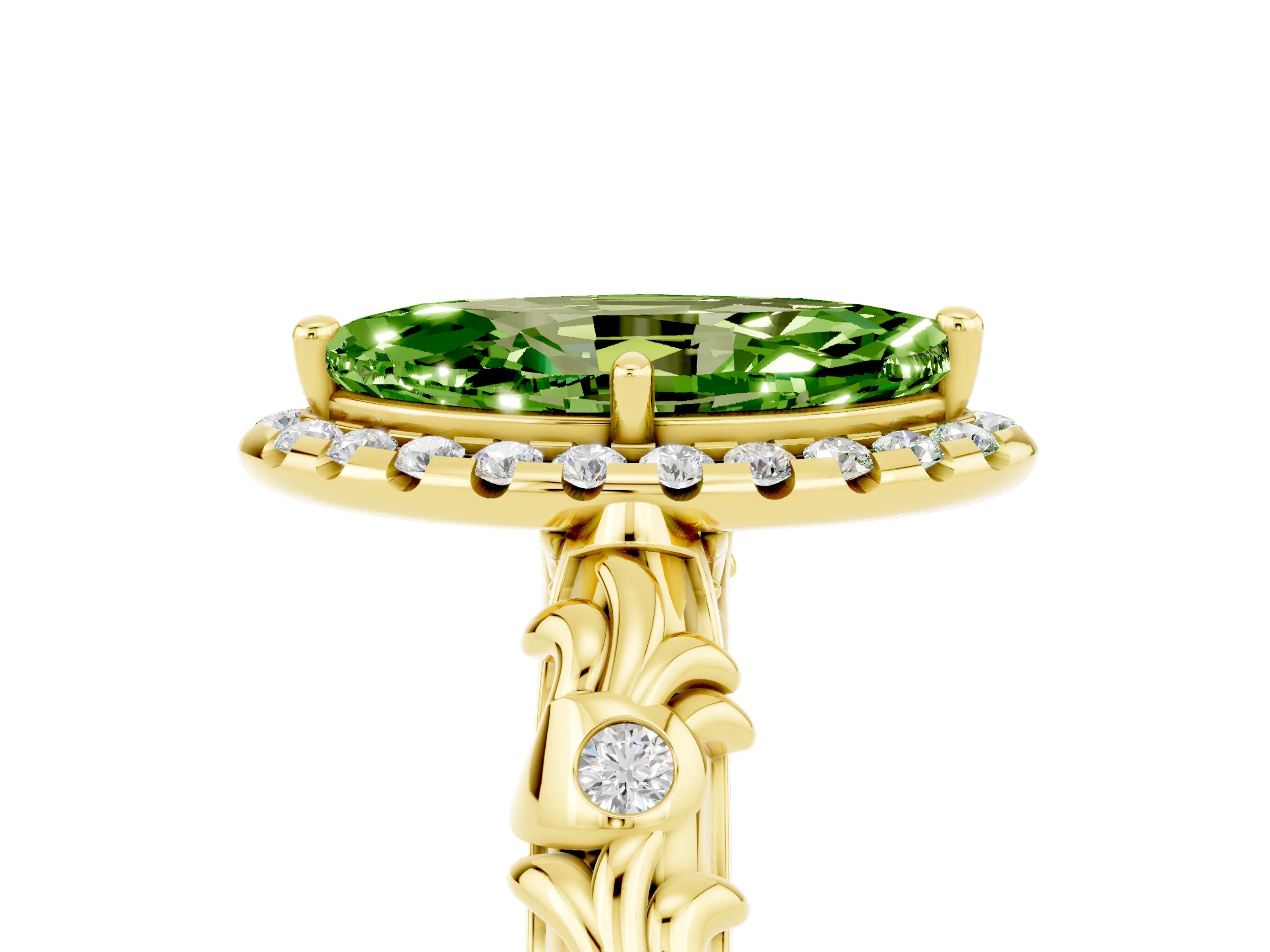 Yellow gold Marquise Cut Halo Diamond Solitaire with Filigree Band and Four-Prong Setting_5