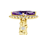 Yellow gold Marquise Cut Halo Diamond Solitaire with Filigree Band and Four-Prong Setting_5