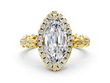 Yellow gold Marquise Cut Halo Diamond Solitaire with Filigree Band and Four-Prong Setting_7