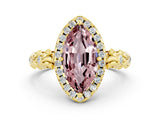 Yellow gold Marquise Cut Halo Diamond Solitaire with Filigree Band and Four-Prong Setting