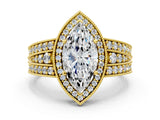 Yellow gold Marquise Cut Halo Diamond Split Shank Ring with Prong Setting_3