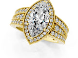 Yellow gold Marquise Cut Halo Diamond Split Shank Ring with Prong Setting_4
