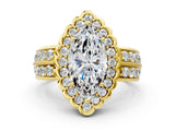 Yellow gold Marquise Cut Halo Diamond Split Shank Ring with Scalloped Prong Setting_3
