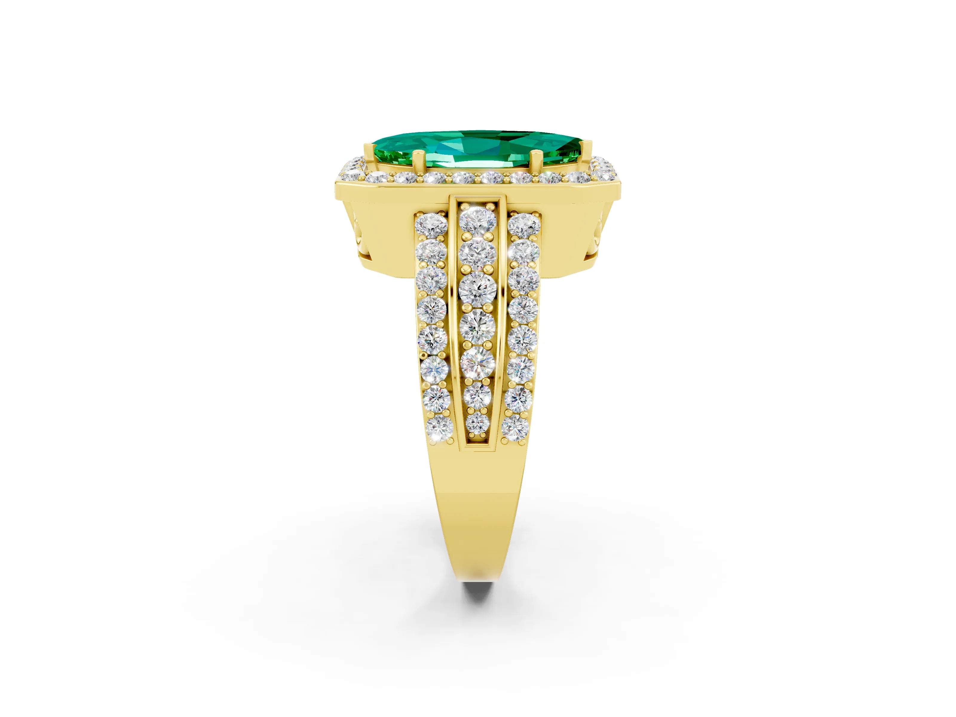 Yellow gold Marquise Cut Halo Emerald Ring with Split Shank and Four-Prong Setting_2