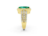 Yellow gold Marquise Cut Halo Emerald Ring with Split Shank and Four-Prong Setting_2