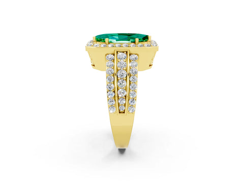 Yellow gold Marquise Cut Halo Emerald Ring with Split Shank and Four-Prong Setting_2