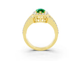 Yellow gold Marquise Cut Halo Emerald Ring with Split Shank and Four-Prong Setting_3