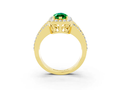 Yellow gold Marquise Cut Halo Emerald Ring with Split Shank and Four-Prong Setting_3