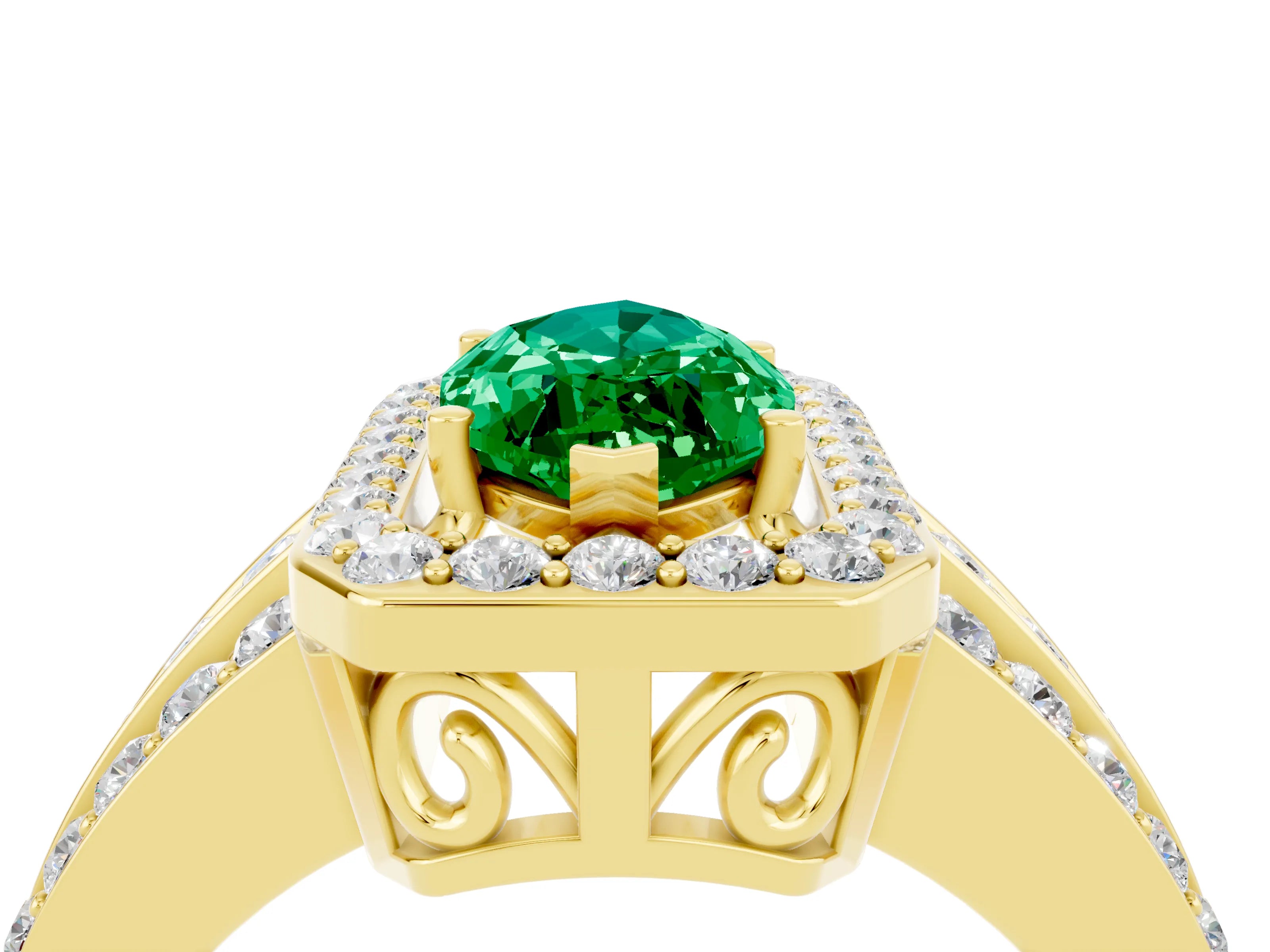 Yellow gold Marquise Cut Halo Emerald Ring with Split Shank and Four-Prong Setting_4