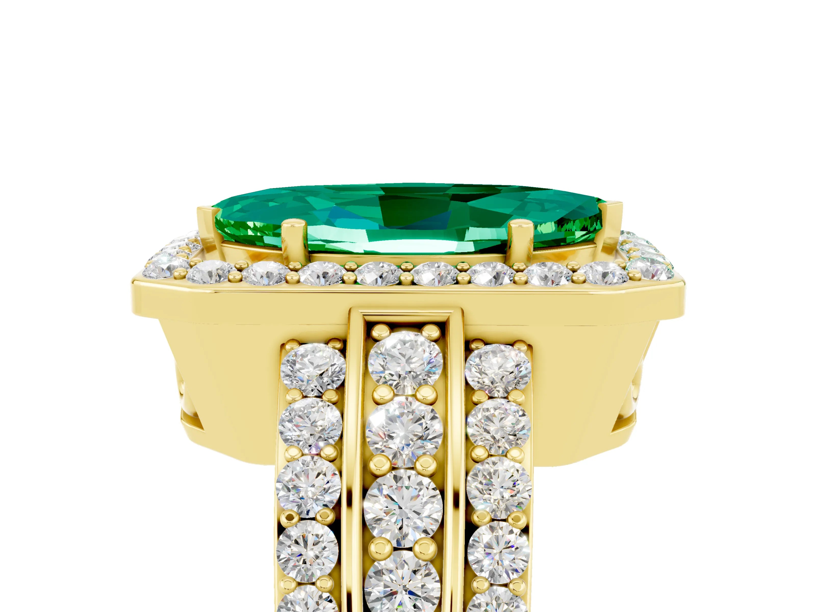 Yellow gold Marquise Cut Halo Emerald Ring with Split Shank and Four-Prong Setting_5