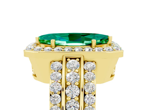 Yellow gold Marquise Cut Halo Emerald Ring with Split Shank and Four-Prong Setting_5
