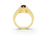Yellow gold Marquise Cut Halo Garnet Ring with Split Shank and Four-Prong Setting_3