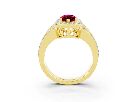 Yellow gold Marquise Cut Halo Garnet Ring with Split Shank and Four-Prong Setting_3