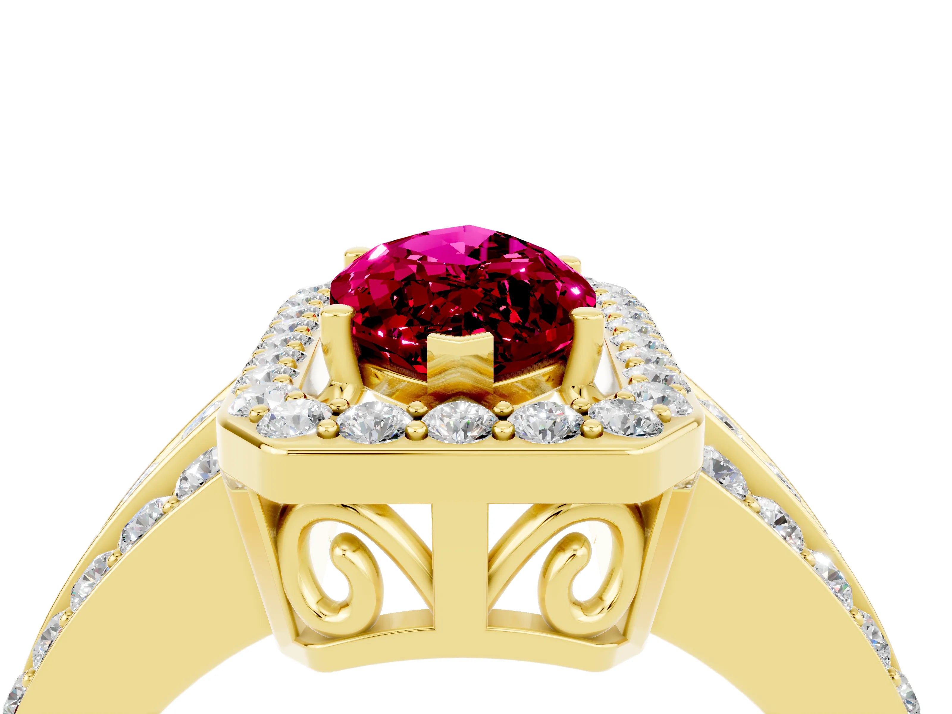 Yellow gold Marquise Cut Halo Garnet Ring with Split Shank and Four-Prong Setting_4