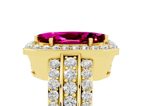 Yellow gold Marquise Cut Halo Garnet Ring with Split Shank and Four-Prong Setting_5