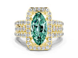 Yellow gold Marquise Cut Halo Green Sapphire Ring with Split Shank and Four-Prong Setting