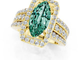 Yellow gold Marquise Cut Halo Green Sapphire Ring with Split Shank and Four-Prong Setting_1