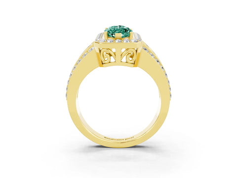 Yellow gold Marquise Cut Halo Green Sapphire Ring with Split Shank and Four-Prong Setting_3