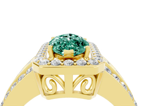 Yellow gold Marquise Cut Halo Green Sapphire Ring with Split Shank and Four-Prong Setting_4