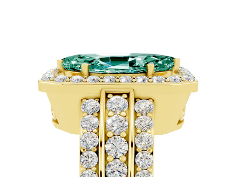 Yellow gold Marquise Cut Halo Green Sapphire Ring with Split Shank and Four-Prong Setting_5